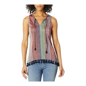 Trina Turk Ariel Sleeveless Striped Tassel Tunic Medium
